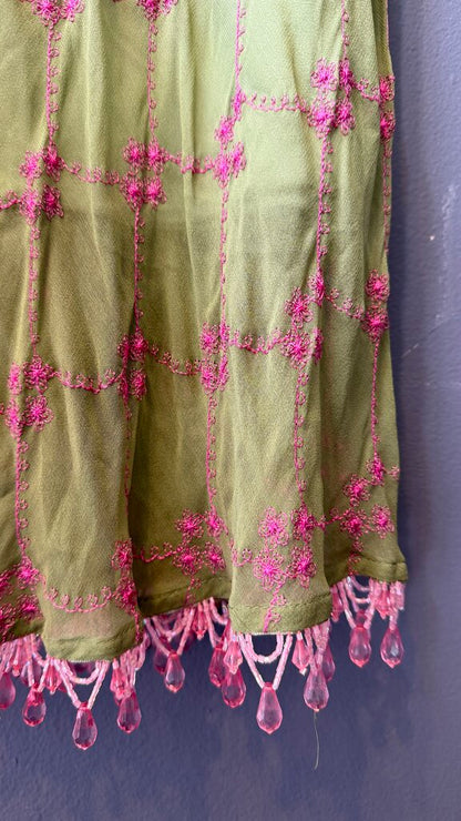 Vintage Embroidered Beaded Hem Slip Midi Dress