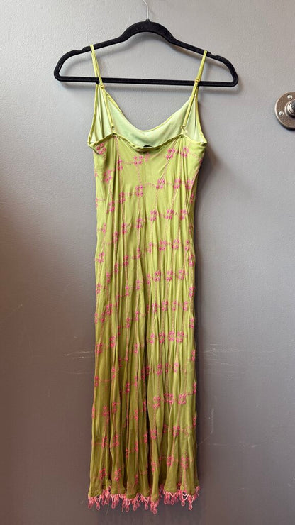 Vintage Embroidered Beaded Hem Slip Midi Dress