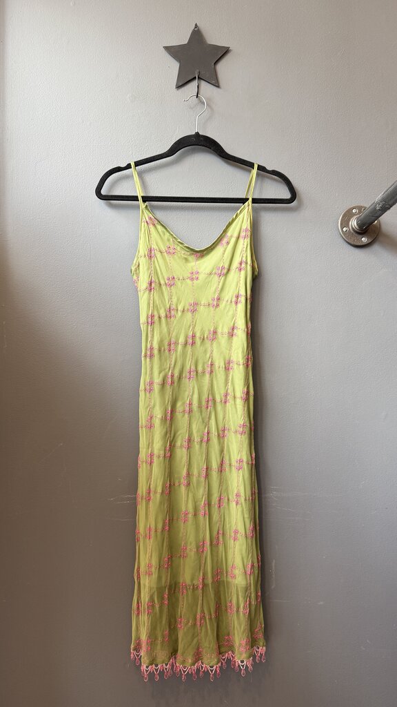 Vintage Embroidered Beaded Hem Slip Midi Dress