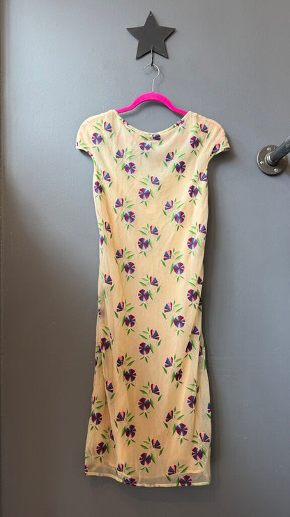 Silk Blend Cap Sleeve Midi Dress