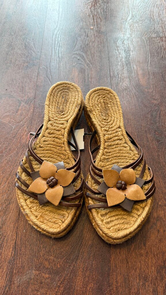 Leather Flower Espadrille Sandals