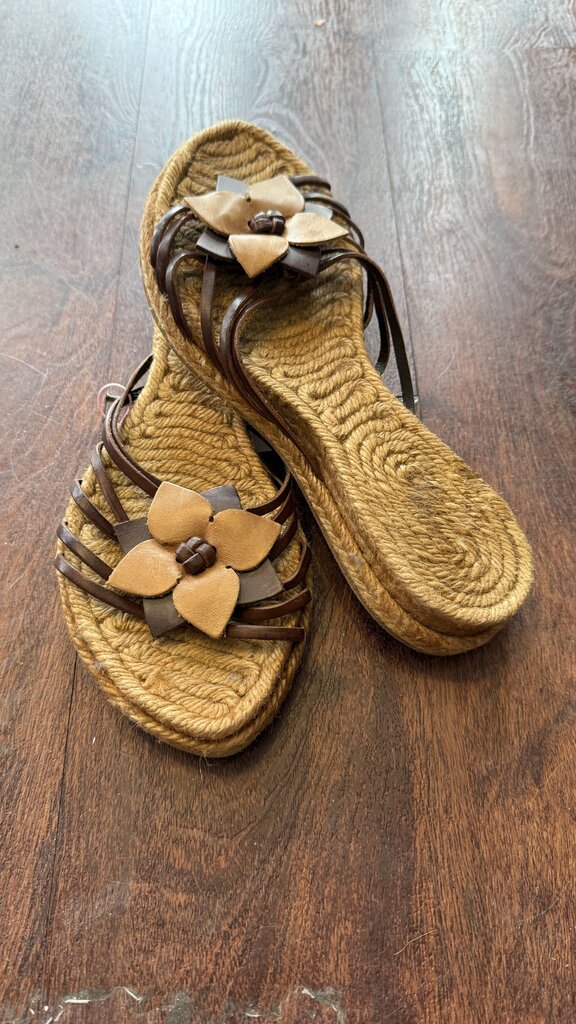 Leather Flower Espadrille Sandals