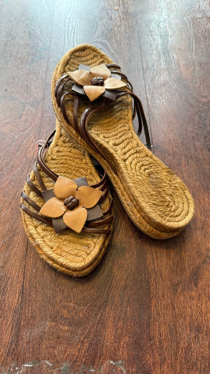 Leather Flower Espadrille Sandals