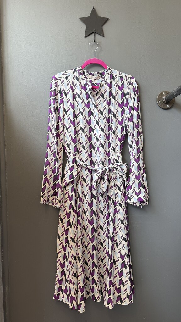 Silk Blend Chevron Midi Shirtdress