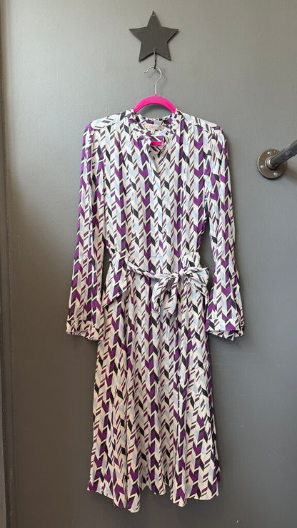 Silk Blend Chevron Midi Shirtdress