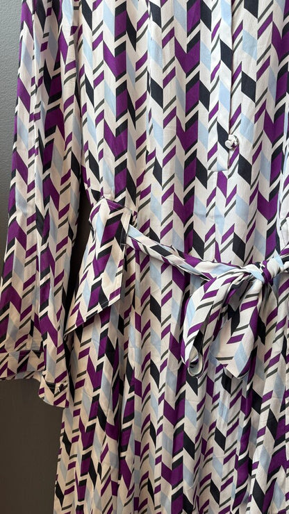 Silk Blend Chevron Midi Shirtdress