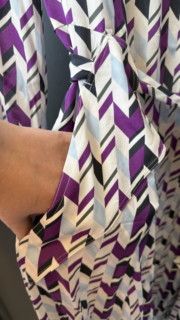 Silk Blend Chevron Midi Shirtdress