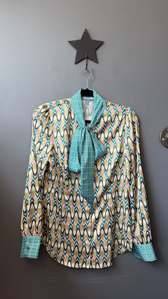 Satin Print Pussy Bow Blouse