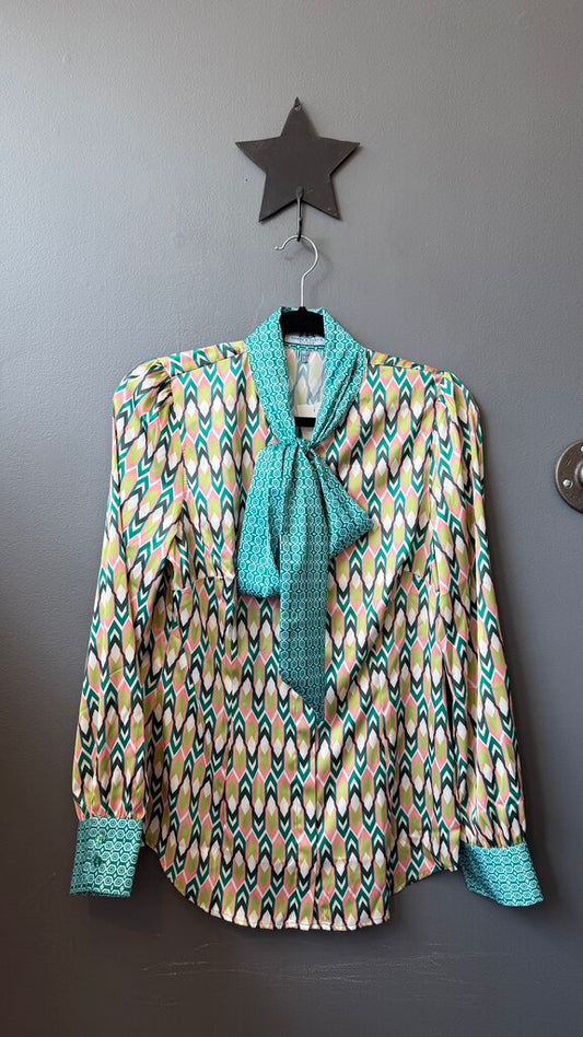 Satin Print Pussy Bow Blouse