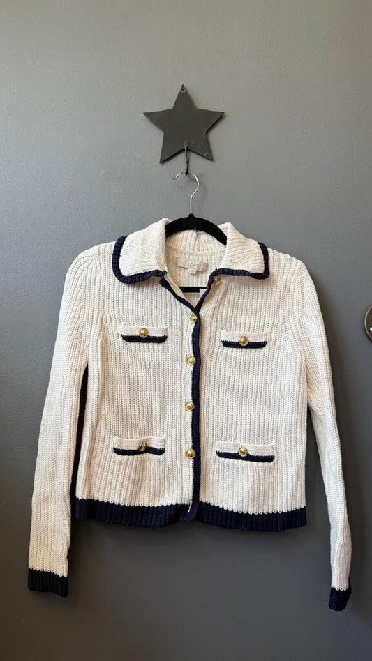 Ribbed Gold Button Cardigan Sweater