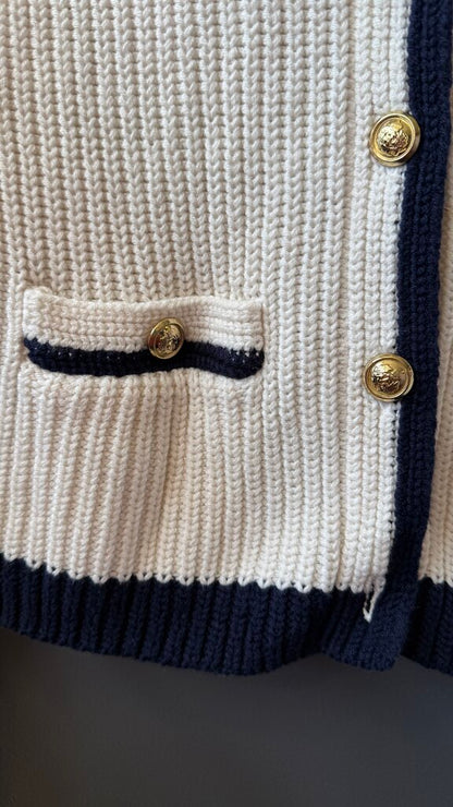 Ribbed Gold Button Cardigan Sweater