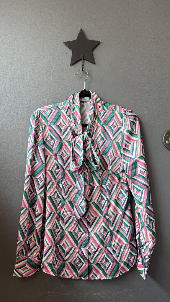 Satin Stripe Pussy Bow Blouse