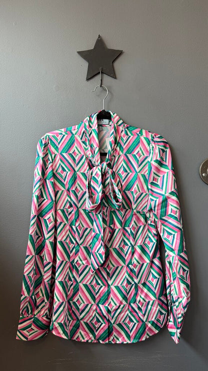 Satin Stripe Pussy Bow Blouse