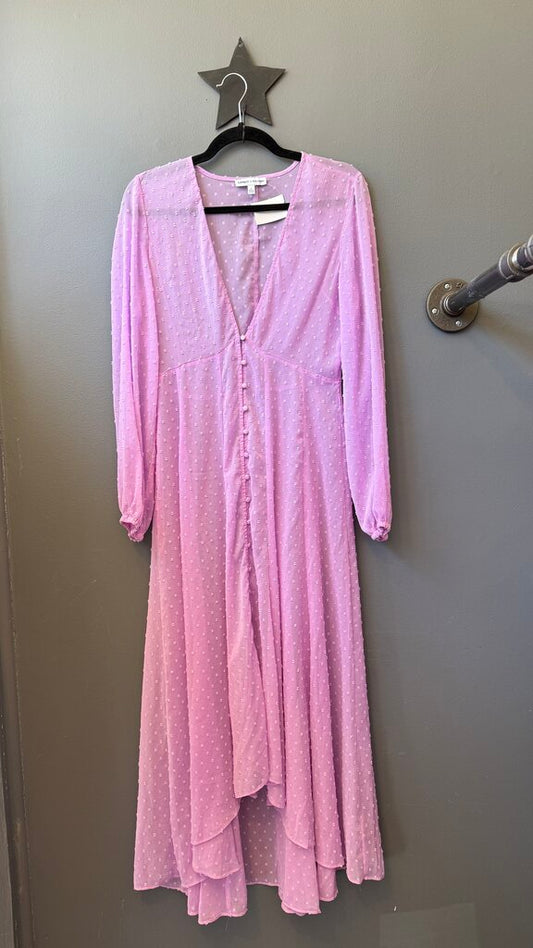 Swiss Dot Button Front Sheer Maxi Dress