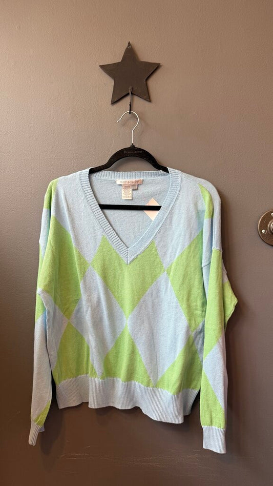 Cotton Vneck Argyle Sweater