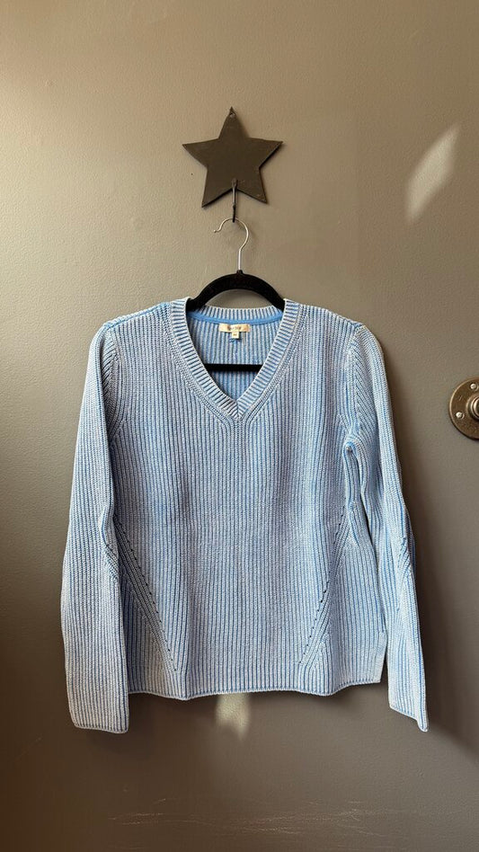 Cotton Ribbed Vneck Sweater