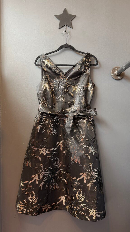 Petite Belted Metallic Party Dress