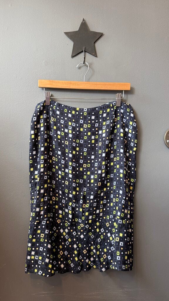 Silk Square Print Midi Skirt