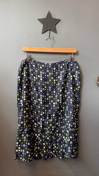 Silk Square Print Midi Skirt