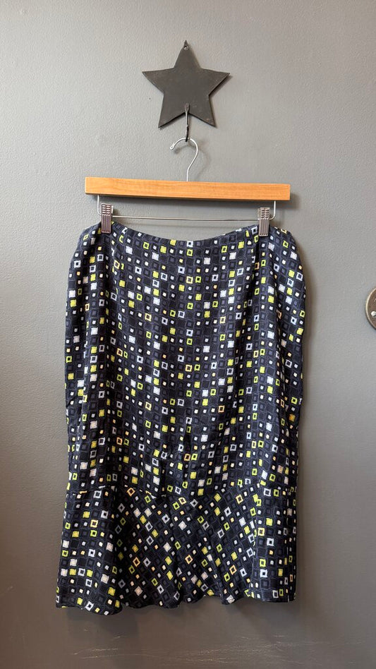 Silk Square Print Midi Skirt
