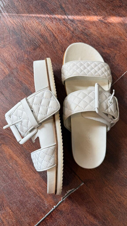 Quilted Big Buckle Slide Sandals