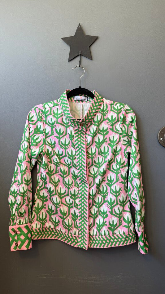 Button Front Mandarin Collar Blouse