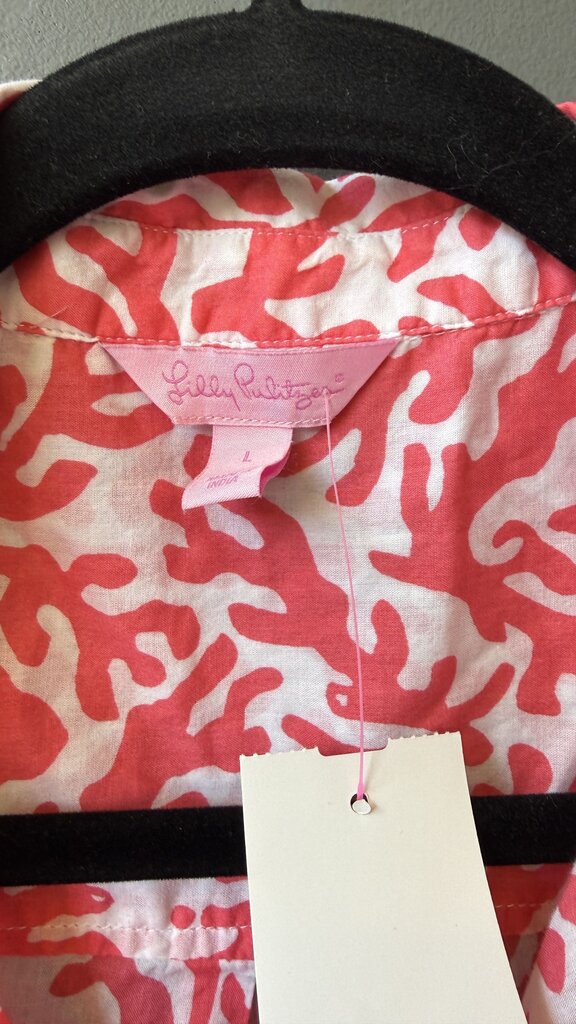 Coral Print Coverup Tunic Button Up