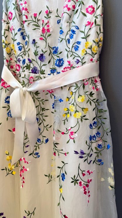 Floral Embroidered Tea Length Dress