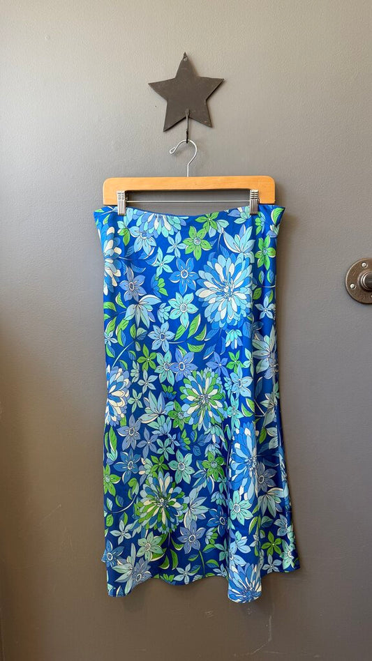Floral Satin Aline Slip Midi Skirt