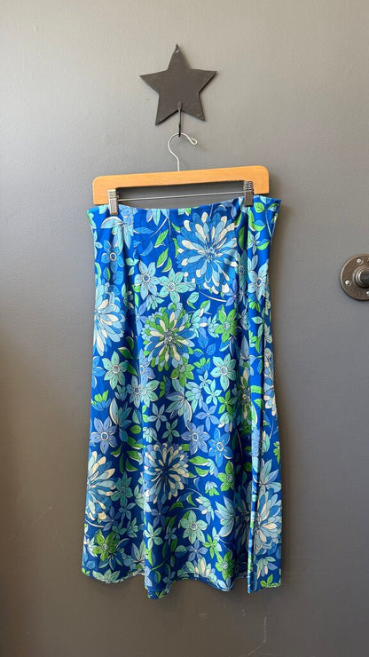 Floral Satin Aline Slip Midi Skirt