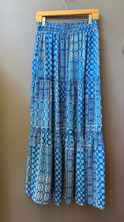 Tiered Patch Print Maxi Skirt