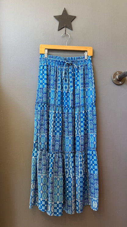 Tiered Patch Print Maxi Skirt