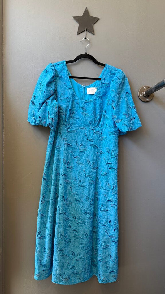 Puff Sleeve Eyelet Aline Midi Dress