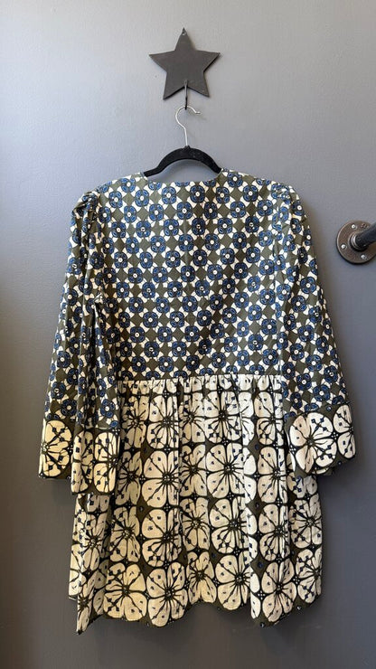 Batik Print Bell Sleeve Mini Dress