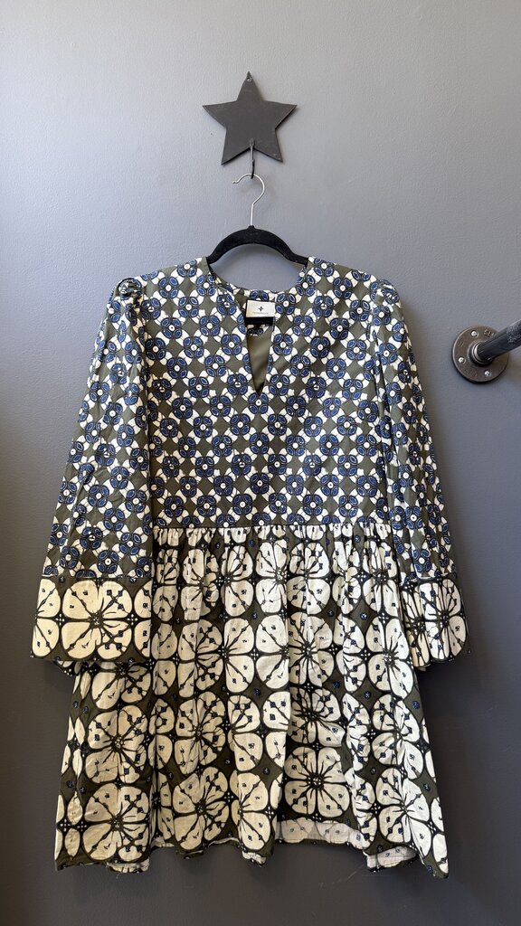 Batik Print Bell Sleeve Mini Dress