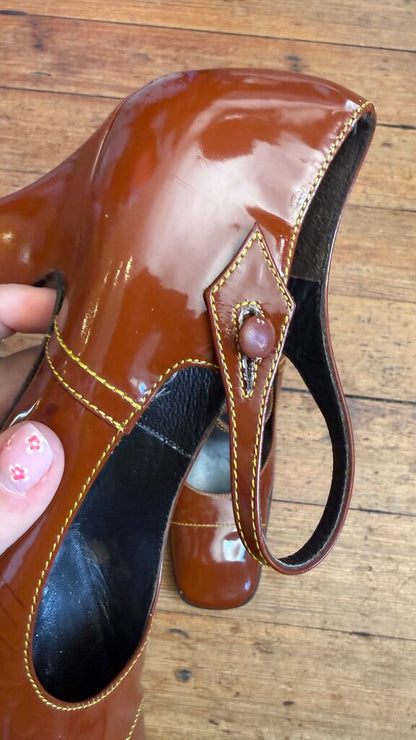 Patent Square Toe Block Heel Maryjanes