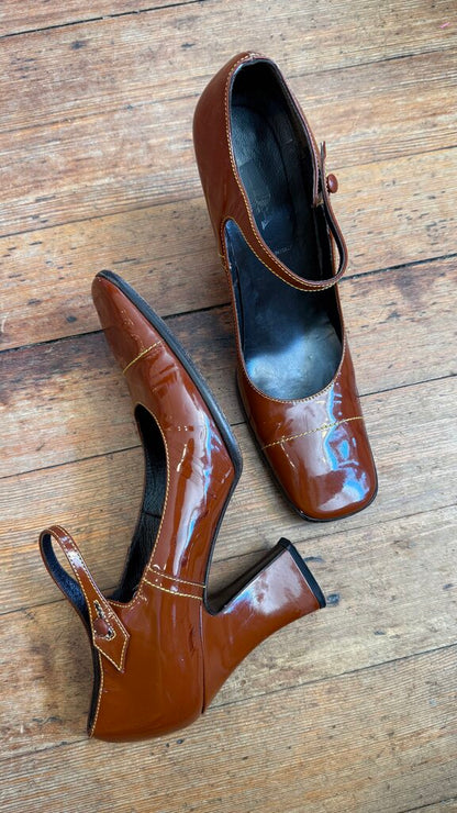 Patent Square Toe Block Heel Maryjanes