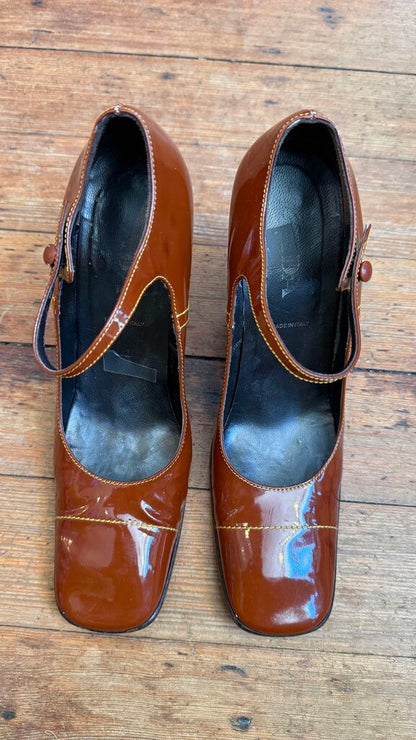 Patent Square Toe Block Heel Maryjanes