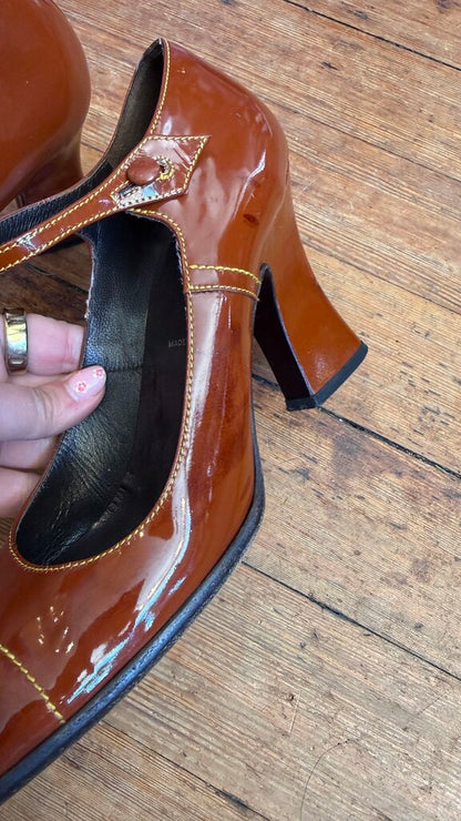 Patent Square Toe Block Heel Maryjanes