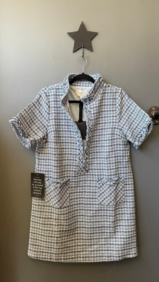 Tweed 1/4 Zip Pocket Shift Dress