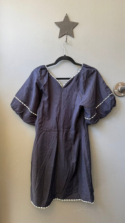 Puff Sleeve Stripe Piping Dress