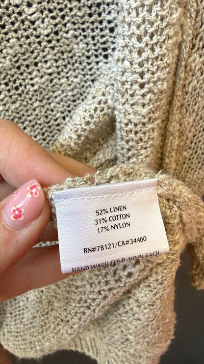 Linen Cotton Open Knit Cardigan Sweater
