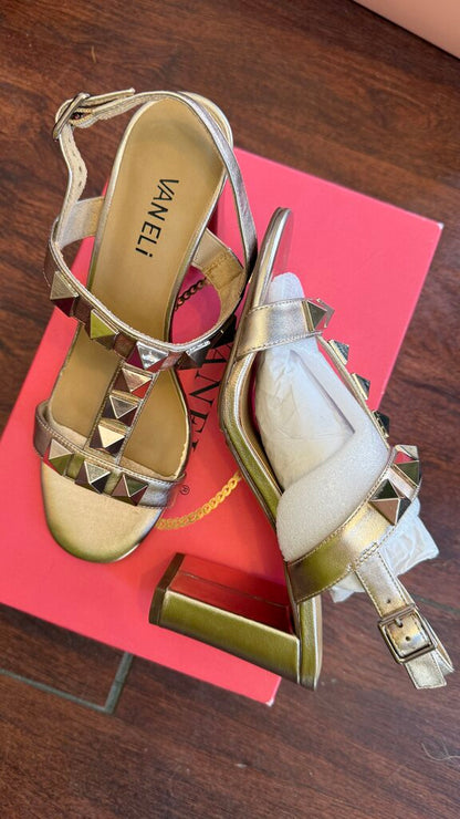 Studded TStrap Block Heeled Sandals