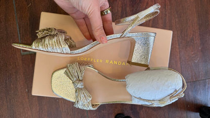 Gold Bow Block Heel Sandals