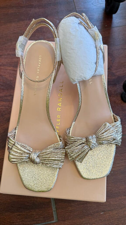Gold Bow Block Heel Sandals