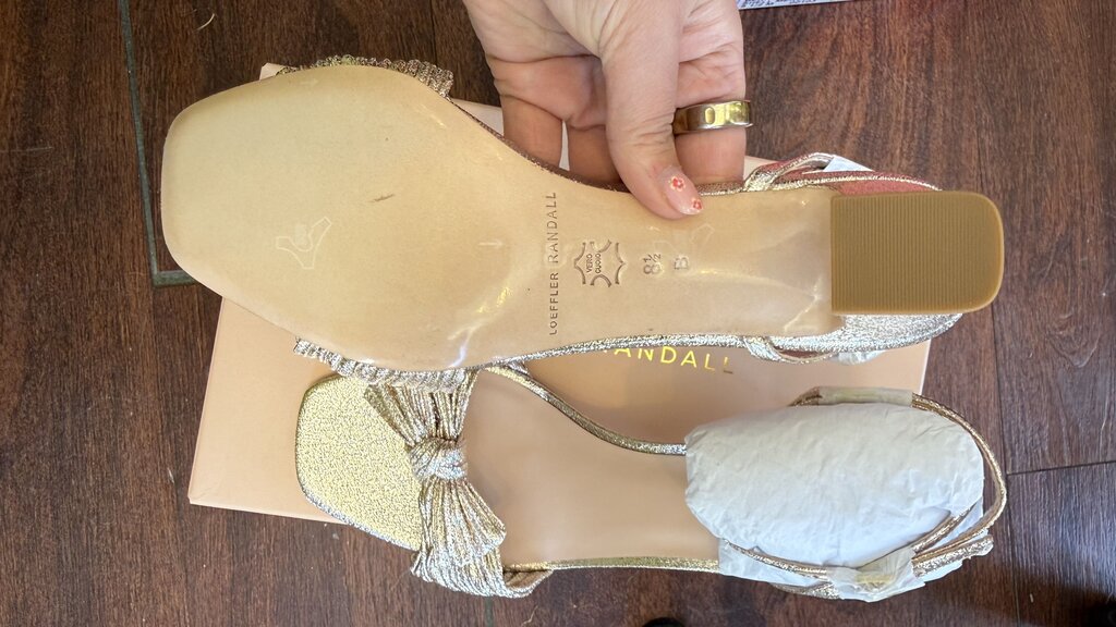 Gold Bow Block Heel Sandals