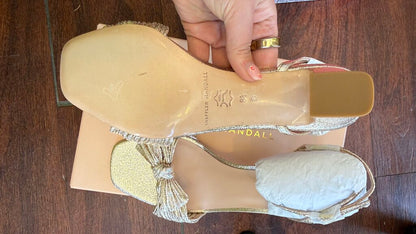 Gold Bow Block Heel Sandals