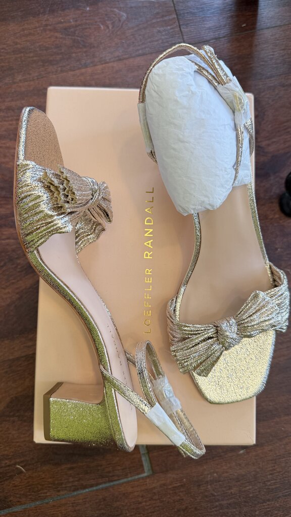 Gold Bow Block Heel Sandals