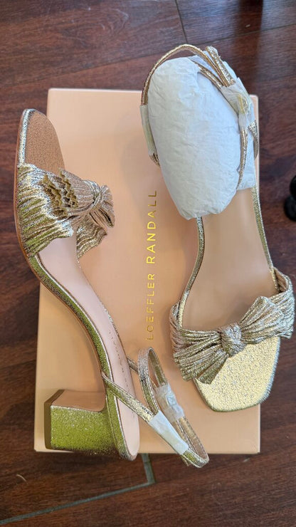 Gold Bow Block Heel Sandals