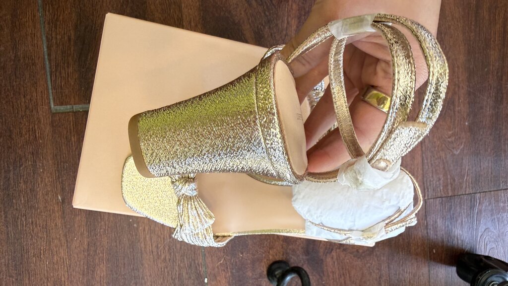 Gold Bow Block Heel Sandals